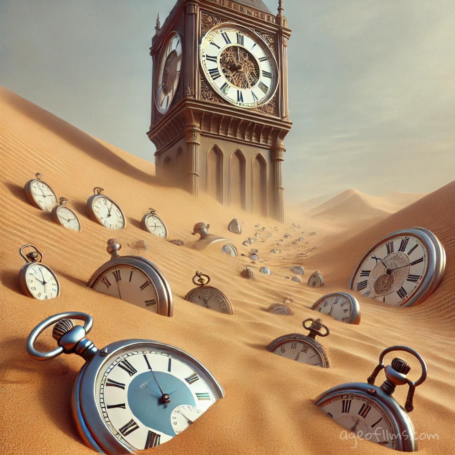 Desert Timepieces Surreal Prompt Illustration