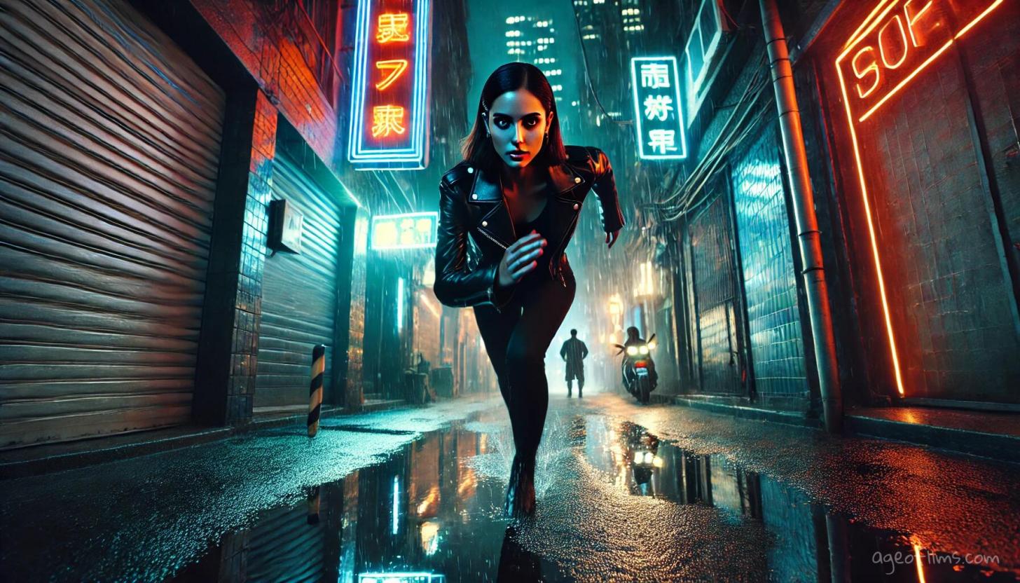 Woman in the Street at Night Prompt Example