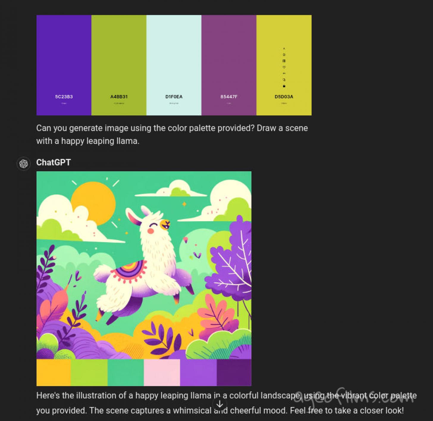 ChatGPT image generation from color palette