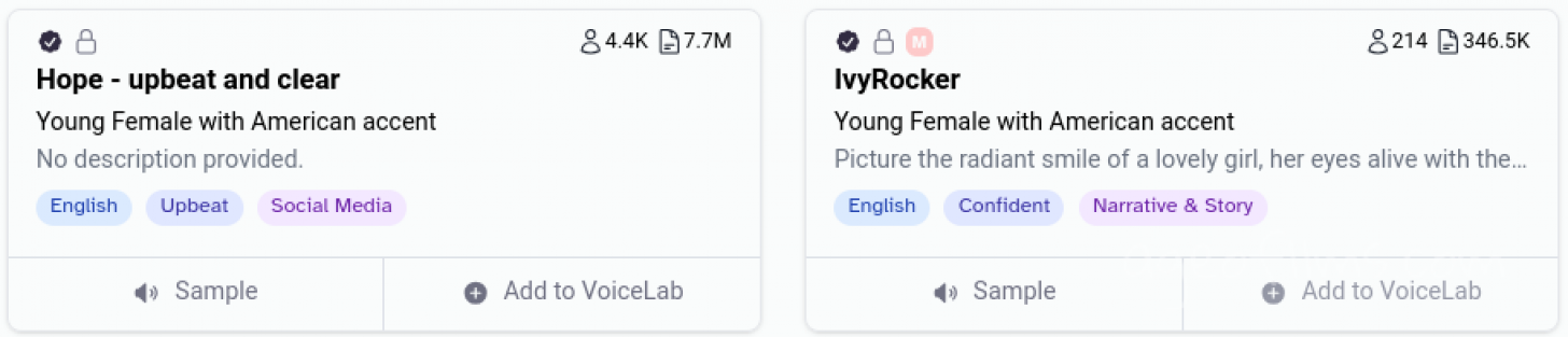screenshot from ElevenLabs library