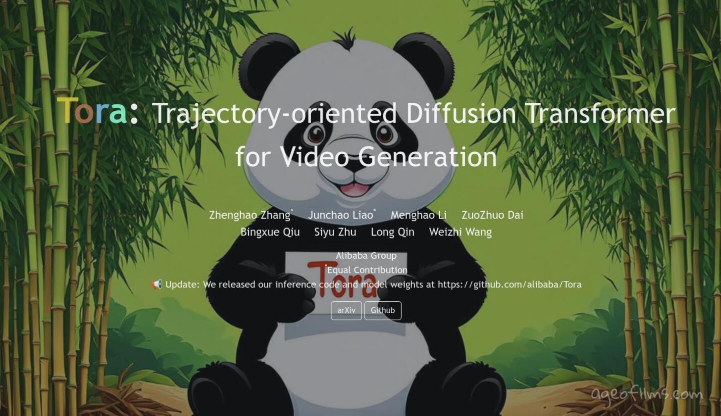 Tora stands for Trajectory-based Diffusion Transformer for Video Creation (website screenshot)