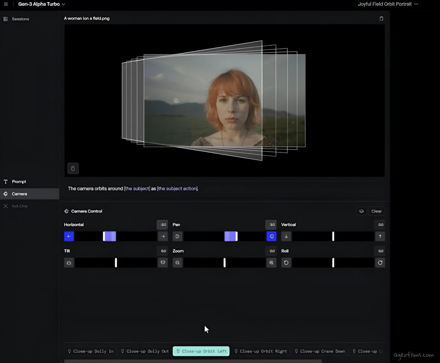 Runway Academy video screengrab, featuring new interface with camera controls