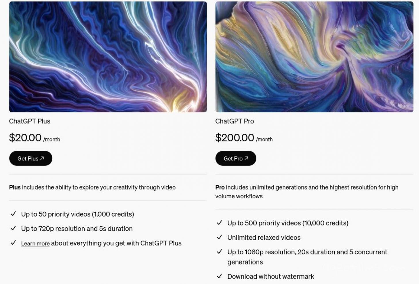 Sora pricing plans, Openai website screenshot